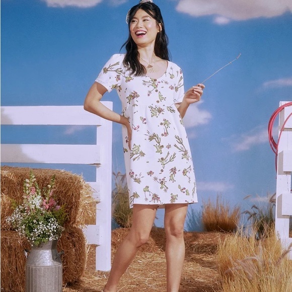 ModCloth Easy Days Button Front Short Sleeve Babydoll Cactus Dress Women's XL - Picture 2 of 11